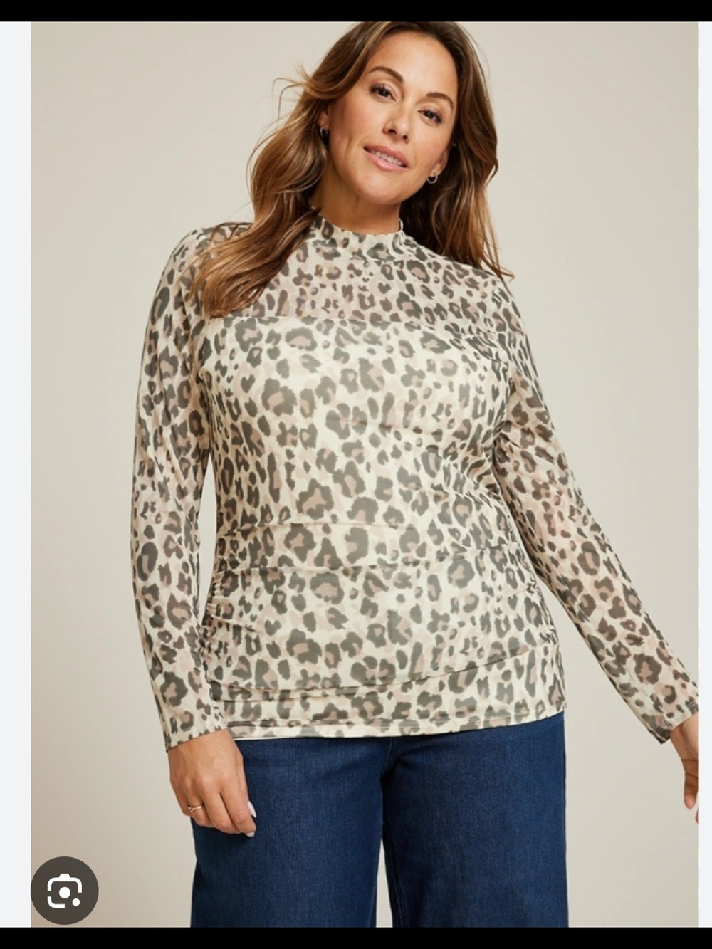 Maurices 3x Sheer Leopard Mock Neck Long Sleeve Top